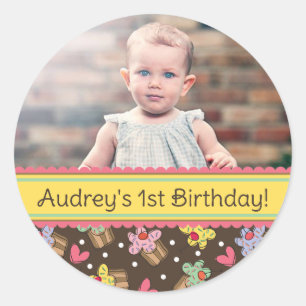 Sweet Cherry Cupcakes Girl Birthday Photo Sticker