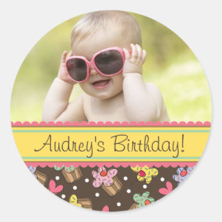 Sweet Cherry Cupcakes Girl Birthday Photo Sticker