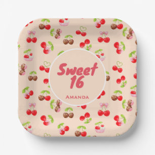 Sweet Cherry Dessert Birthday Pattern Cute Party  Paper Plate