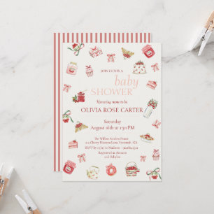 Sweet Cherry Dessert Watercolor Baby Shower Invitation