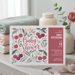 Sweet Cherry Floral Baby Shower Invitation