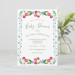 Sweet Cherry Green Baby Shower Invitation