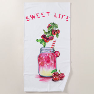 Sweet Cherry Juice Cool Drink Beach Towel