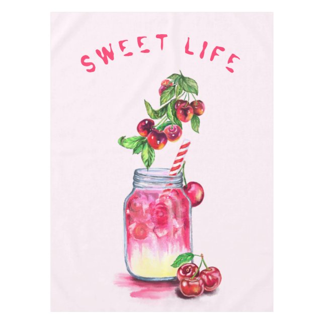Sweet Cherry Juice Drink Fruits Party Tablecloth (Front)