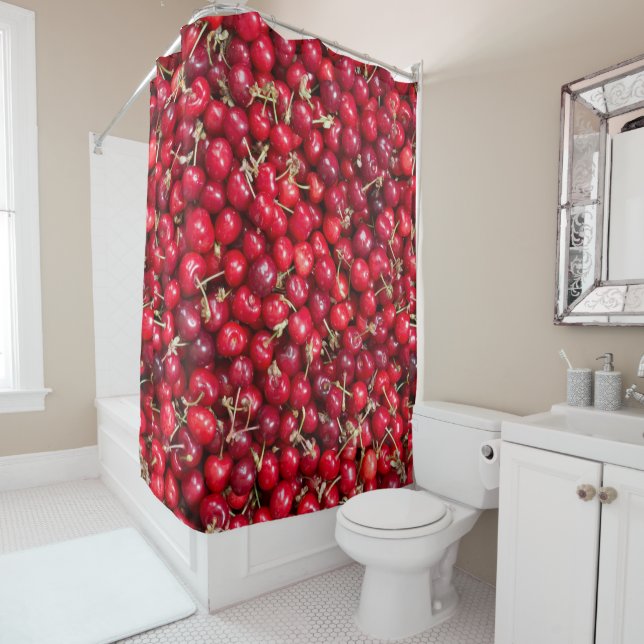 Sweet cherry pattern shower curtain (In Situ)