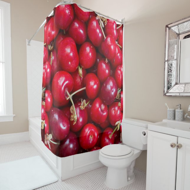 Sweet cherry pattern shower curtain (In Situ)