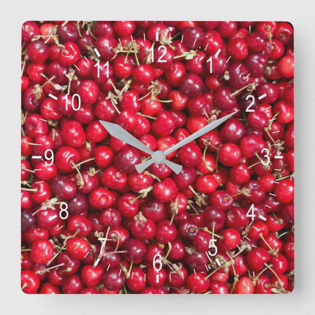Sweet cherry pattern square wall clock (Front)