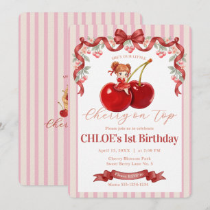 Sweet Cherry Pink Coquette Birthday Invitation