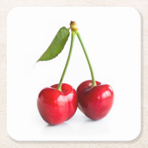 Sweet cherry square paper coaster