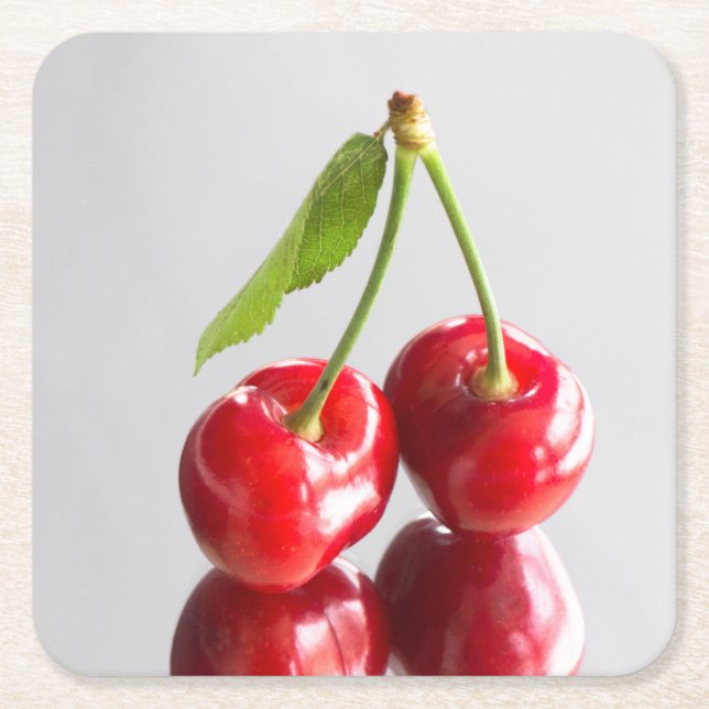 Sweet cherry square paper coaster (Front)