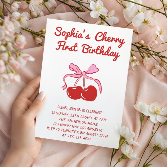 Sweet Cherry Theme 1st Birthday Party Invitation (Creator Uploaded)