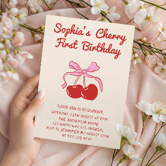 Sweet Cherry Theme 1st Birthday Party Invitation
