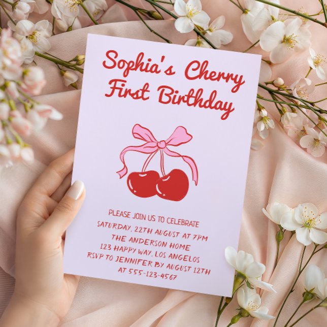Sweet Cherry Theme 1st Birthday Party Invitation (Creator Uploaded)