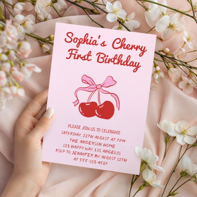 Sweet Cherry Theme 1st Birthday Party Invitation (Creator Uploaded)