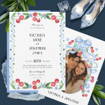 Sweet Cherry Watercolor Photo Wedding Invitation<br><div class="desc">Sweet cherries & blue watercolor frame in a simple design.  Add your photo on reverse with names to customise.  A perfect invitation for spring or summer wedding.  Absolutely adorable.  100% customer satisfaction every day at Zazzle. Template</div>