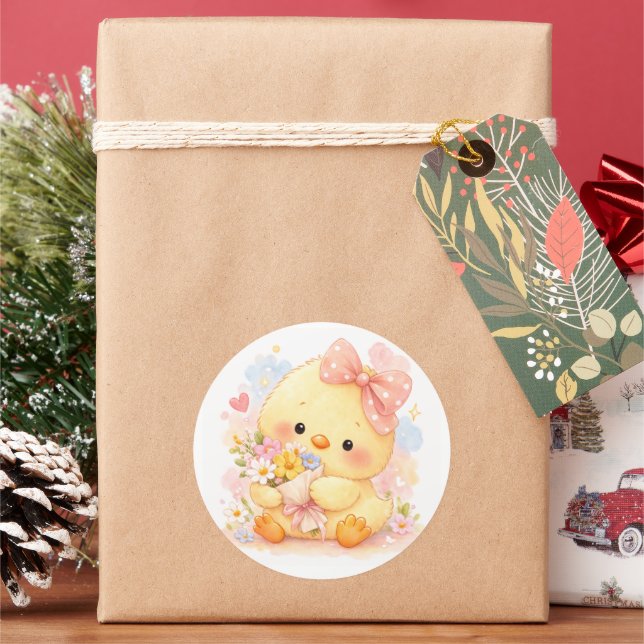 Sweet Chick Holding Flowers Sticker (Holiday)
