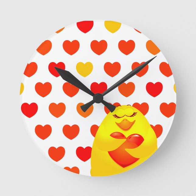 Sweet chick in love round clock (Front)