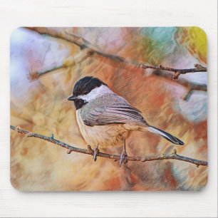 Sweet Chickadee Bird in Wild Mouse Pad