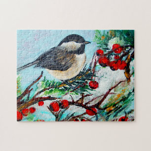 Sweet Chickadee Song Bird Painting Jigsaw Puzzle