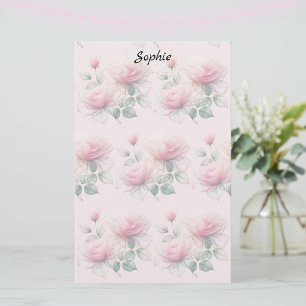 Sweet Chiffon Pink Roses Stationery