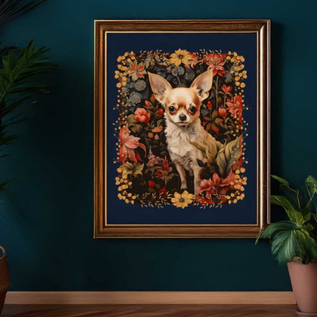 Sweet Chihuahua in a William Morris Style Garden Poster (Creator Uploaded)
