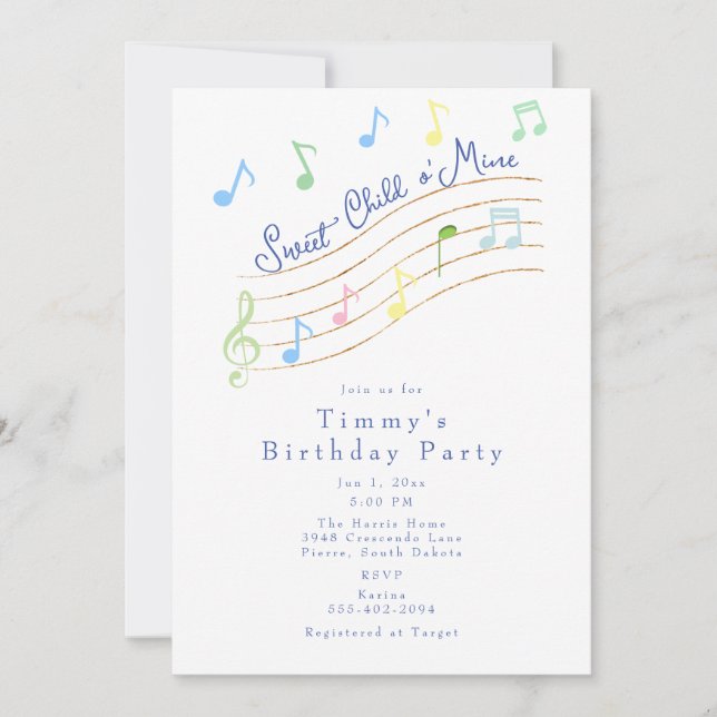 Sweet Child of Mine Musical Birthday Invitation (Front)