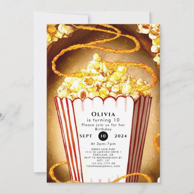 Sweet Children's Popcorn Birthday Invitation (Front)
