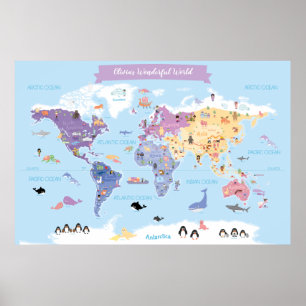 Sweet Children's World Map with Illustrations Poster
