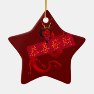 Sweet Chinese Red Dragon Ceramic Ornament