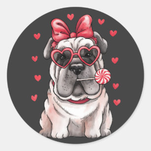 Sweet Chinese Shar-Pei  with Lollipop Valentine's  Classic Round Sticker