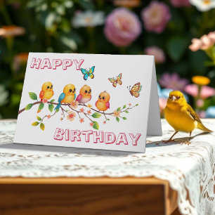 Sweet Chirpy Birds & Butterflies Birthday  Card