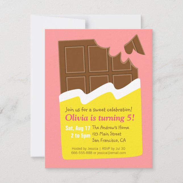 Sweet Chocolate Bar Candy Birthday Party Invitation (Front)
