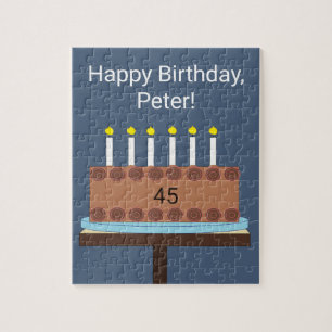 Sweet, Chocolate Birthday Cake: blue-grey  Jigsaw Puzzle