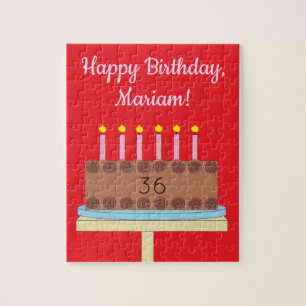 Sweet, Chocolate Birthday Cake: Red Jigsaw Puzzle
