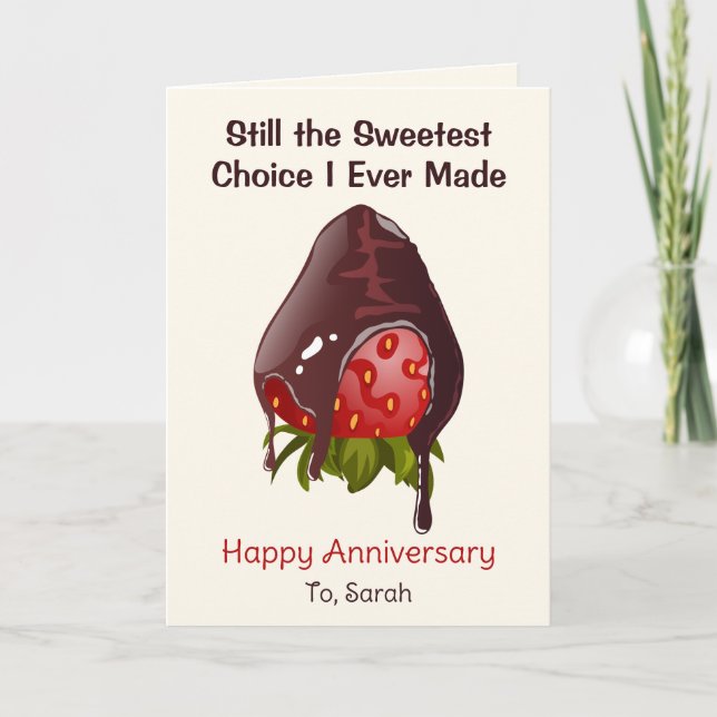 Sweet Chocolate Dip Strawberry Anniversary Photo Card (Front)