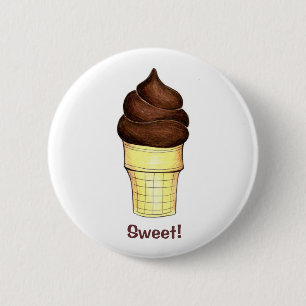Sweet! Chocolate Soft Serve Ice Cream Cone Foodie 6 Cm Round Badge