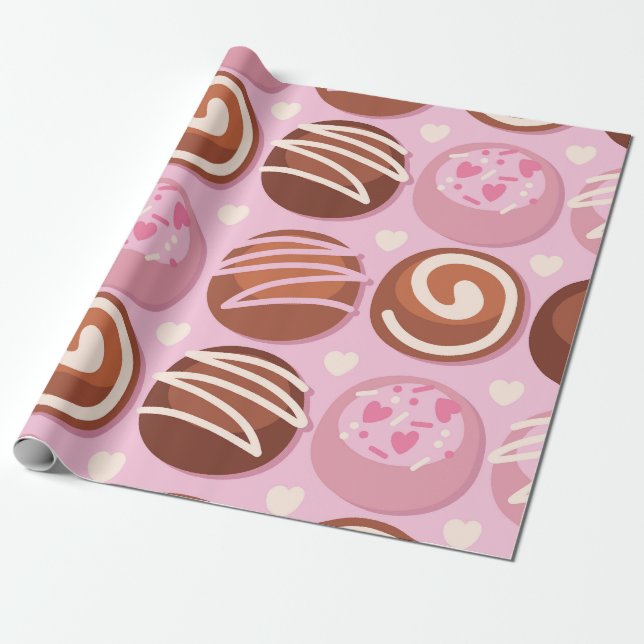 Sweet Chocolate Truffle Pattern Wrapping Paper (Unrolled)