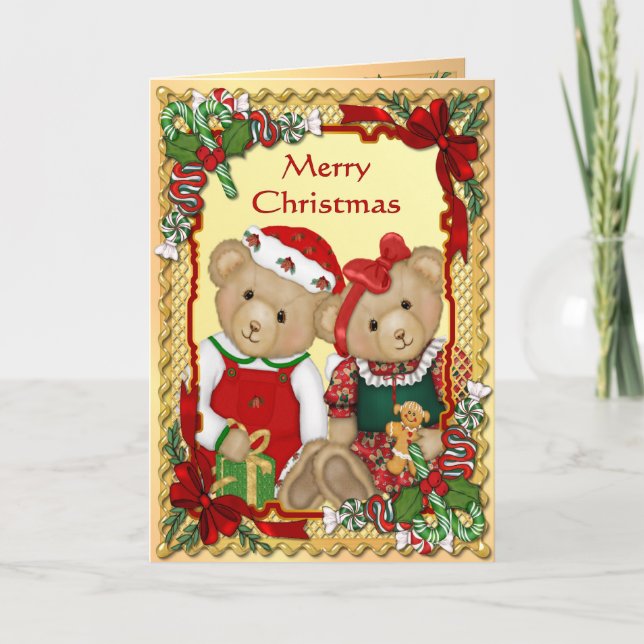 Sweet Christmas Bears - Verse Inside Holiday Card (Front)