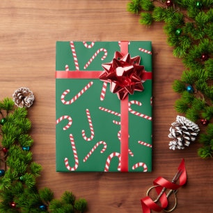 Sweet Christmas Candy Canes Dark Green Seamless Wrapping Paper