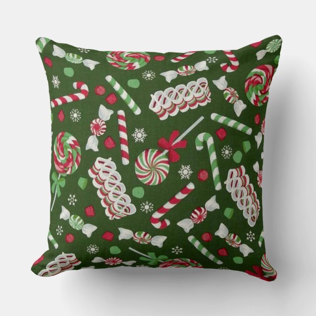Sweet Christmas Candy Pattern Throw Pillow (Front)