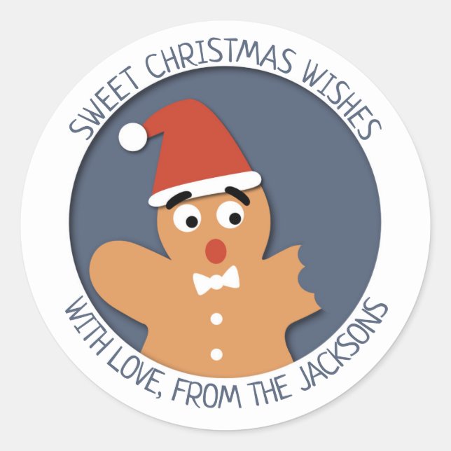 Sweet Christmas cartoon bitten gingerbread man Classic Round Sticker (Front)