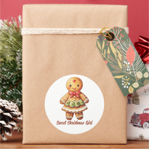 Sweet Christmas Girl Gingerbread Cookie Classic Round Sticker