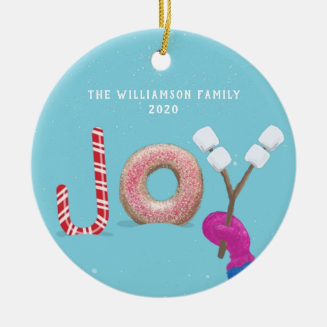 Sweet Christmas Joy Candy Donut Marshmallow Blue Ceramic Ornament (Front)