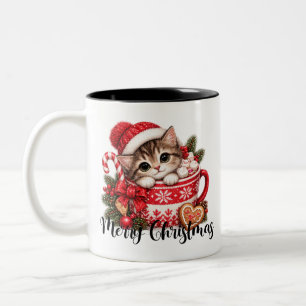 Sweet Christmas Kitten - Merry Christmas Two-Tone Coffee Mug