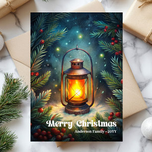 Sweet Christmas lantern vintage holly berries Holiday Card