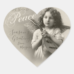 Sweet Christmas peace angel CC1072 Antique photo Heart Sticker