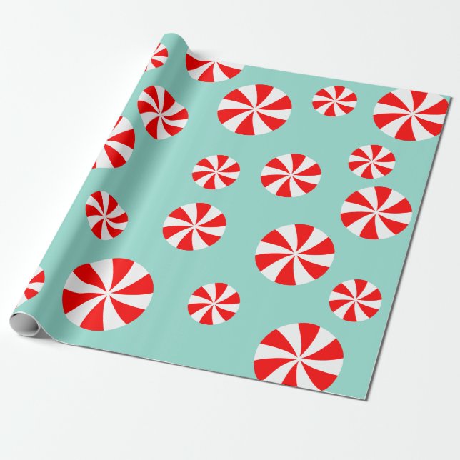 Sweet Christmas | Peppermint Candy Holiday Wrapping Paper (Unrolled)