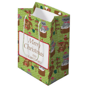 Sweet Christmas Racoon and Squirrel & Snowflakes Medium Gift Bag