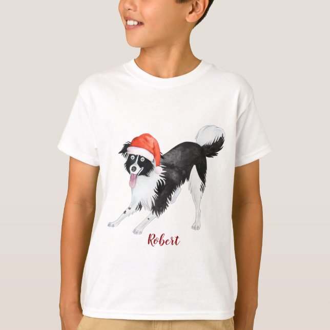 Sweet Christmas Santa hat Dog Monogram T-Shirt (Front)
