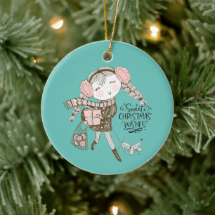 Sweet Christmas Wishes Ceramic Ornament